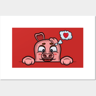 Pig Cartoon With Loving Face Expression Posters and Art